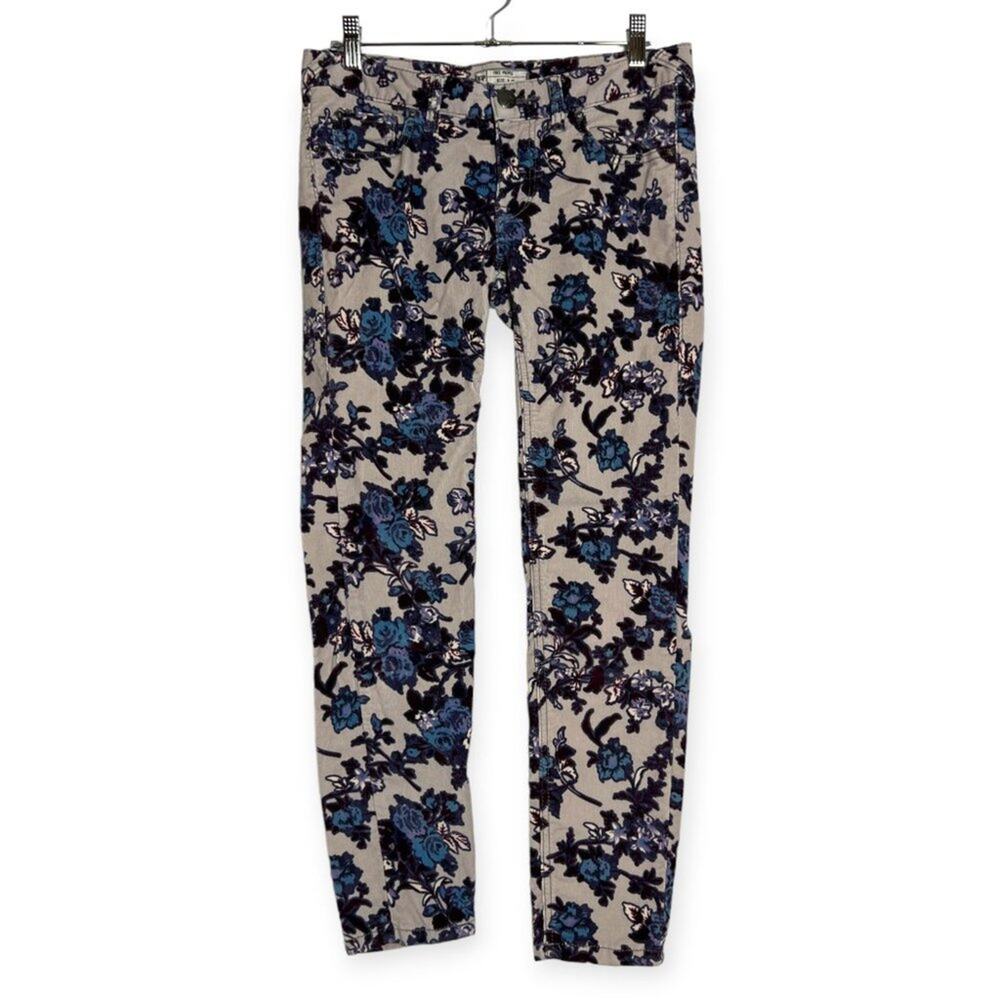 Free People Floral Corduroy Pants SIZE 26 RUNS LARGE Low Rise Skinny